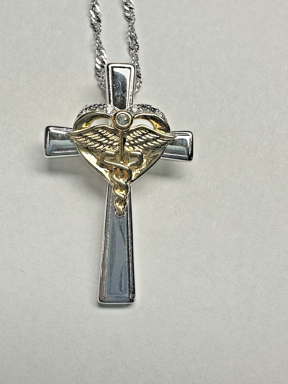 Bradford G Exchange Sterling Silver 925 Faithful Caring Cross Med Caduceus